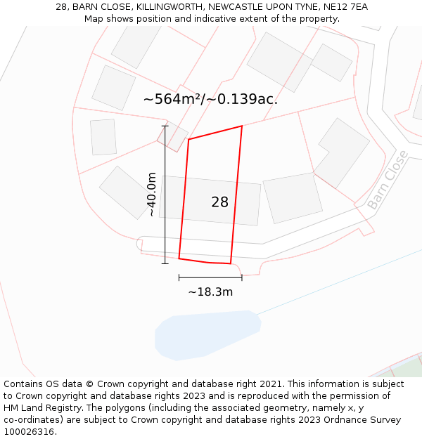 28, BARN CLOSE, KILLINGWORTH, NEWCASTLE UPON TYNE, NE12 7EA: Plot and title map