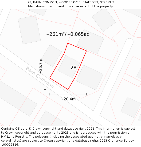 28, BARN COMMON, WOODSEAVES, STAFFORD, ST20 0LR: Plot and title map