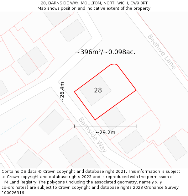 28, BARNSIDE WAY, MOULTON, NORTHWICH, CW9 8PT: Plot and title map