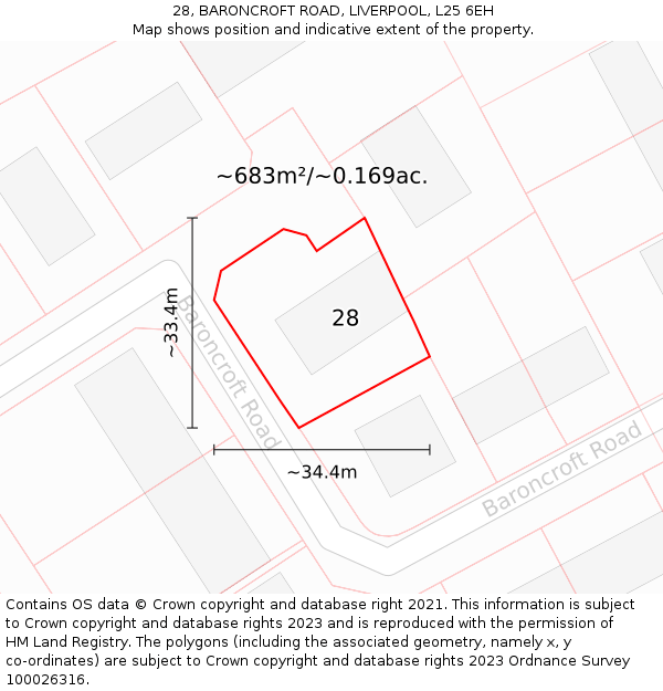 28, BARONCROFT ROAD, LIVERPOOL, L25 6EH: Plot and title map