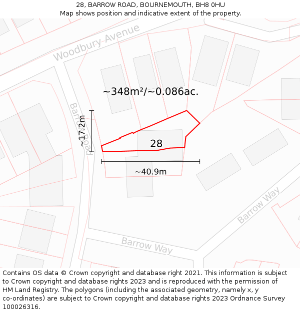 28, BARROW ROAD, BOURNEMOUTH, BH8 0HU: Plot and title map