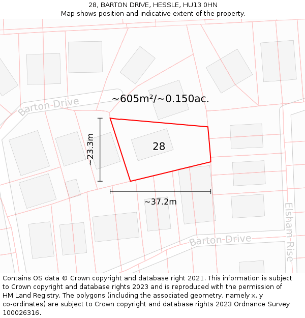28, BARTON DRIVE, HESSLE, HU13 0HN: Plot and title map