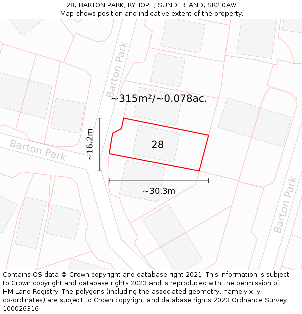 28, BARTON PARK, RYHOPE, SUNDERLAND, SR2 0AW: Plot and title map
