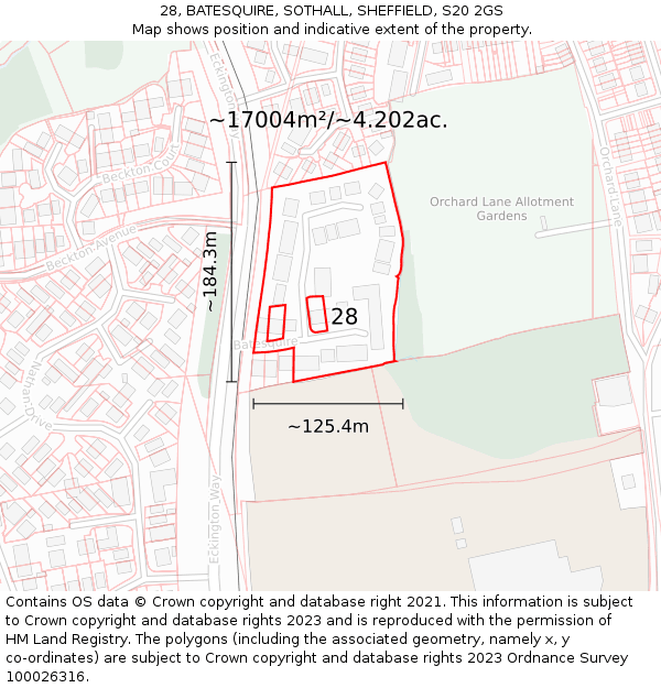 28, BATESQUIRE, SOTHALL, SHEFFIELD, S20 2GS: Plot and title map