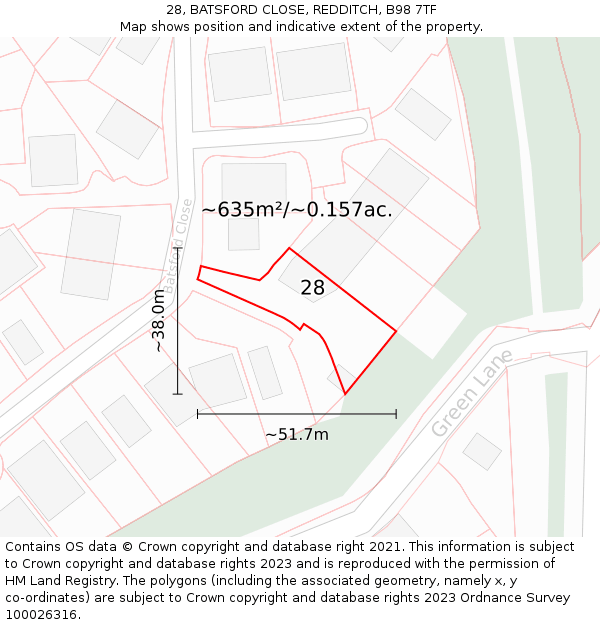28, BATSFORD CLOSE, REDDITCH, B98 7TF: Plot and title map