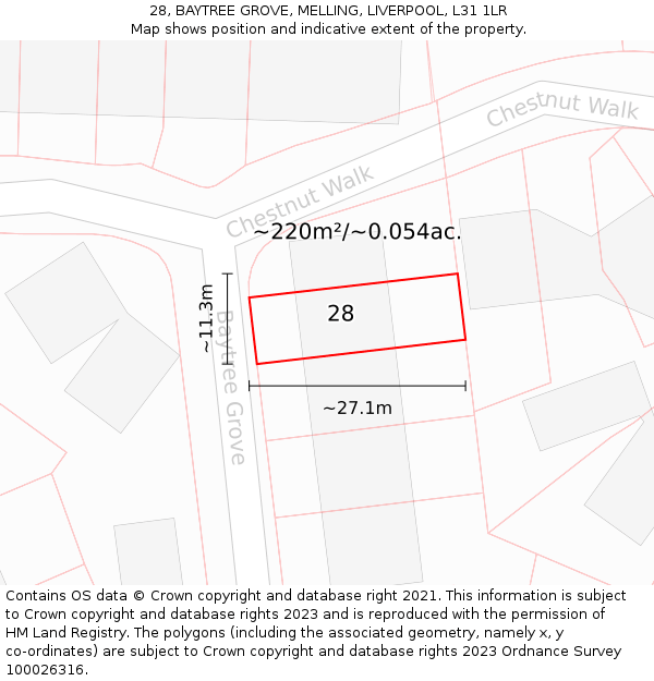 28, BAYTREE GROVE, MELLING, LIVERPOOL, L31 1LR: Plot and title map