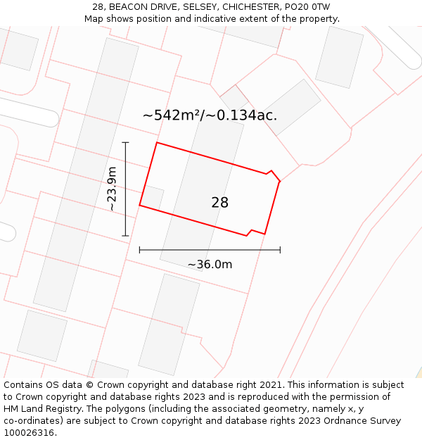 28, BEACON DRIVE, SELSEY, CHICHESTER, PO20 0TW: Plot and title map