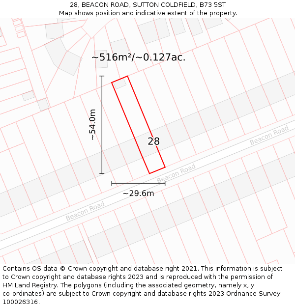 28, BEACON ROAD, SUTTON COLDFIELD, B73 5ST: Plot and title map