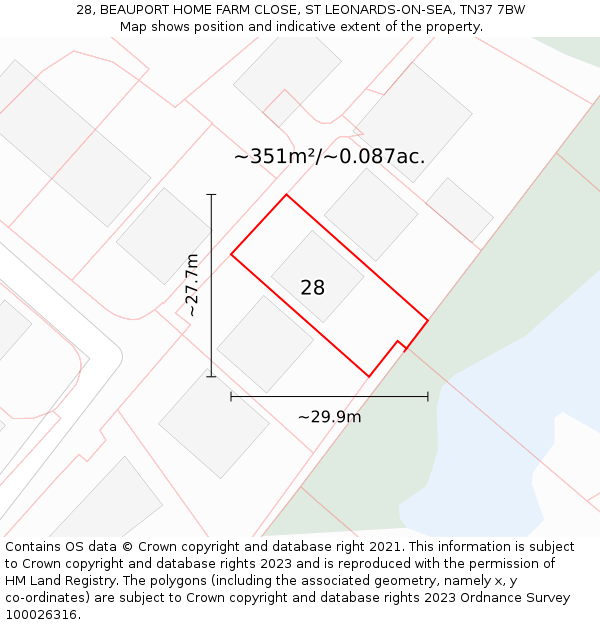 28, BEAUPORT HOME FARM CLOSE, ST LEONARDS-ON-SEA, TN37 7BW: Plot and title map