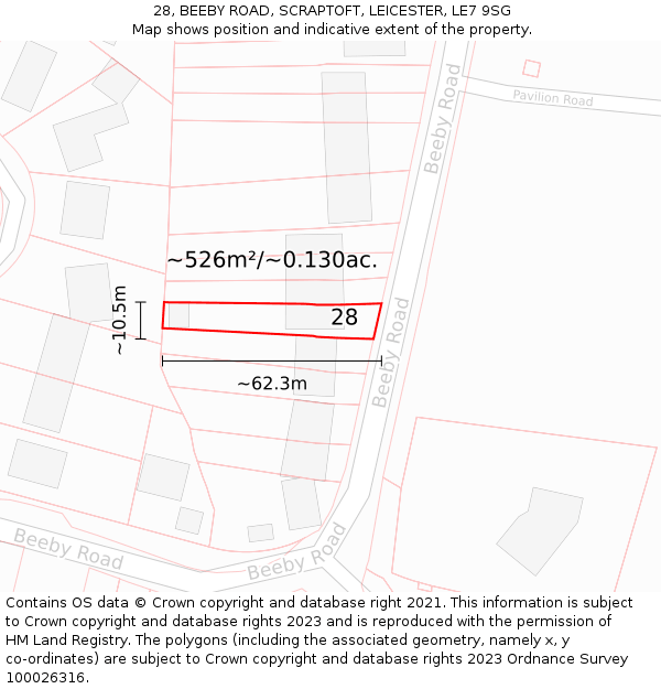 28, BEEBY ROAD, SCRAPTOFT, LEICESTER, LE7 9SG: Plot and title map