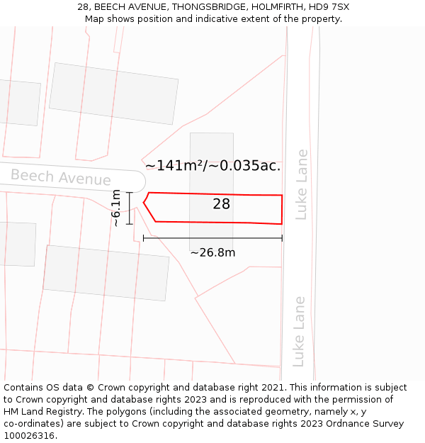 28, BEECH AVENUE, THONGSBRIDGE, HOLMFIRTH, HD9 7SX: Plot and title map