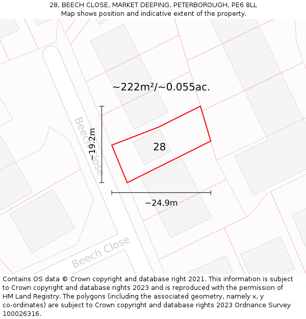 28, BEECH CLOSE, MARKET DEEPING, PETERBOROUGH, PE6 8LL: Plot and title map