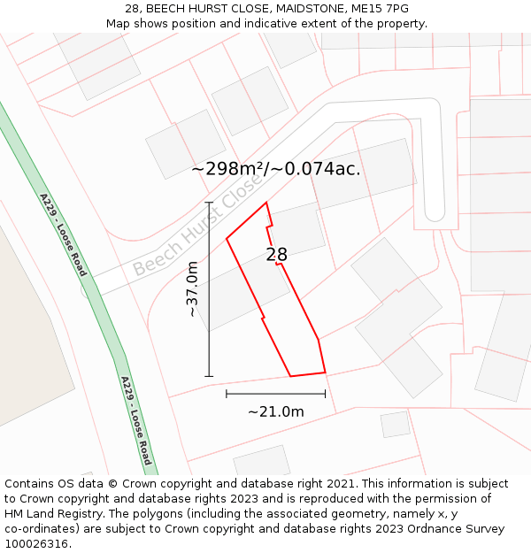 28, BEECH HURST CLOSE, MAIDSTONE, ME15 7PG: Plot and title map