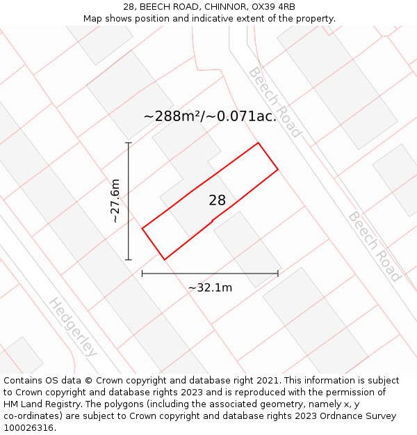 28, BEECH ROAD, CHINNOR, OX39 4RB: Plot and title map