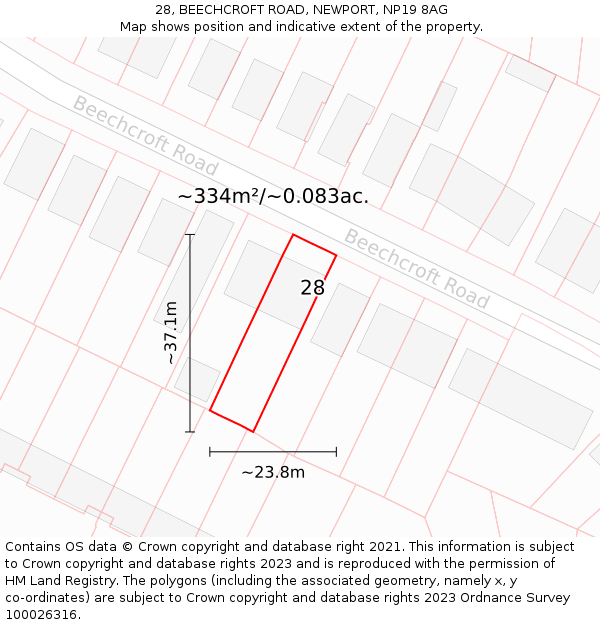 28, BEECHCROFT ROAD, NEWPORT, NP19 8AG: Plot and title map