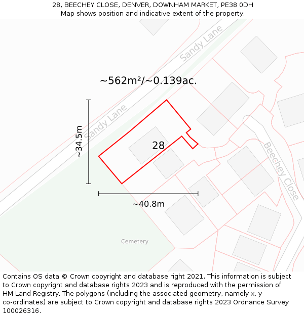 28, BEECHEY CLOSE, DENVER, DOWNHAM MARKET, PE38 0DH: Plot and title map