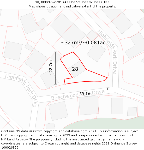28, BEECHWOOD PARK DRIVE, DERBY, DE22 1BF: Plot and title map