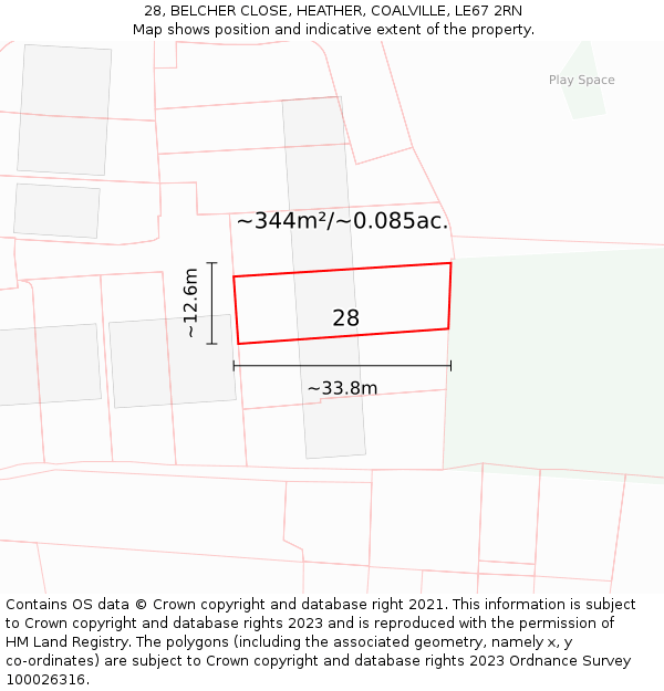 28, BELCHER CLOSE, HEATHER, COALVILLE, LE67 2RN: Plot and title map
