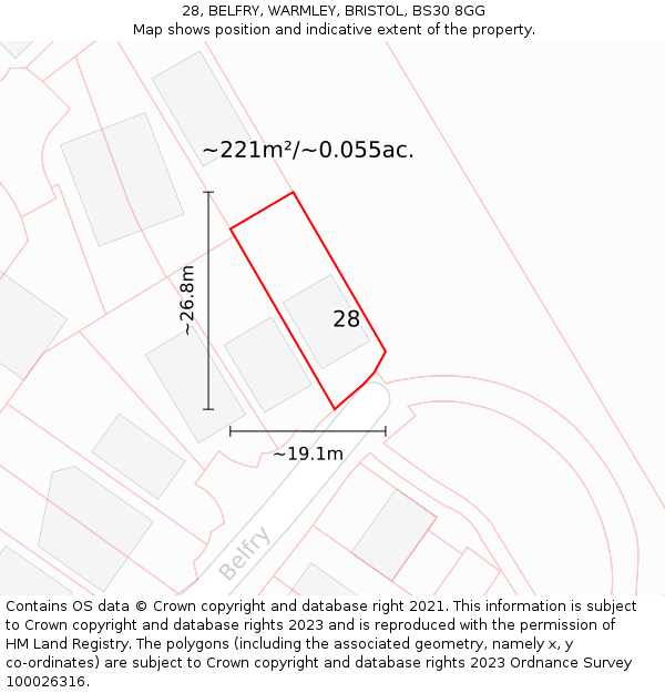 28, BELFRY, WARMLEY, BRISTOL, BS30 8GG: Plot and title map
