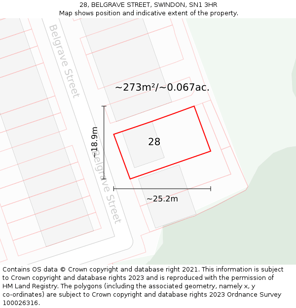 28, BELGRAVE STREET, SWINDON, SN1 3HR: Plot and title map