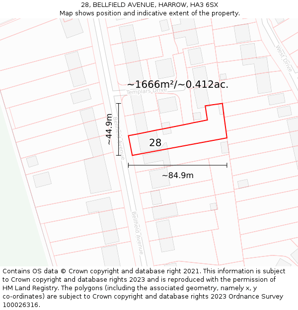 28, BELLFIELD AVENUE, HARROW, HA3 6SX: Plot and title map