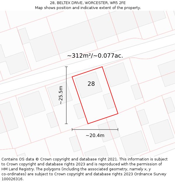 28, BELTEX DRIVE, WORCESTER, WR5 2FE: Plot and title map