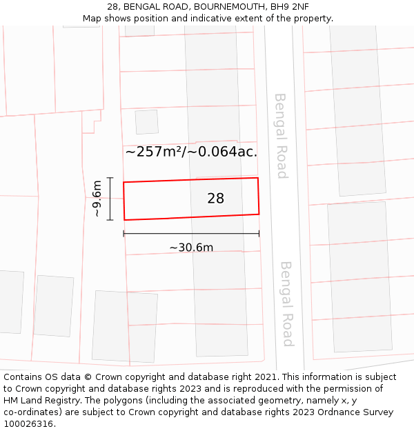 28, BENGAL ROAD, BOURNEMOUTH, BH9 2NF: Plot and title map