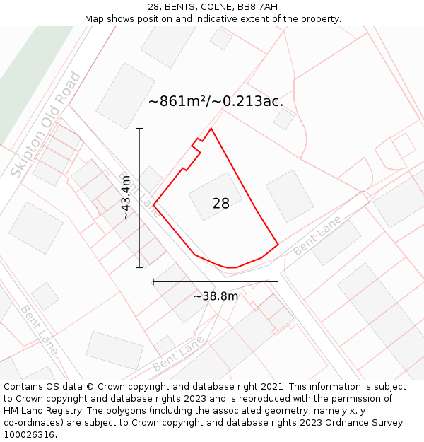 28, BENTS, COLNE, BB8 7AH: Plot and title map
