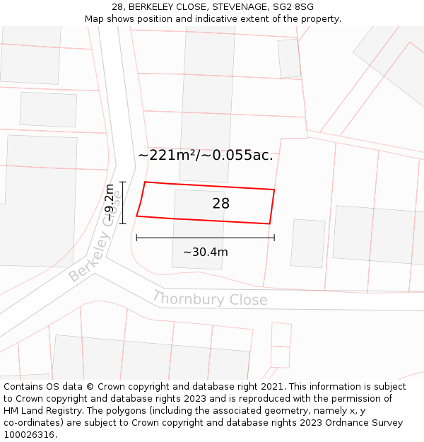 28, BERKELEY CLOSE, STEVENAGE, SG2 8SG: Plot and title map