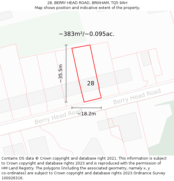28, BERRY HEAD ROAD, BRIXHAM, TQ5 9AH: Plot and title map
