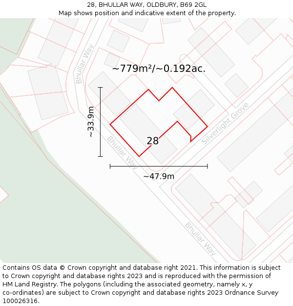 28, BHULLAR WAY, OLDBURY, B69 2GL: Plot and title map