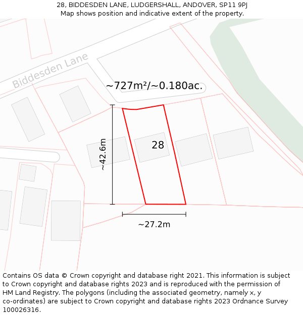 28, BIDDESDEN LANE, LUDGERSHALL, ANDOVER, SP11 9PJ: Plot and title map