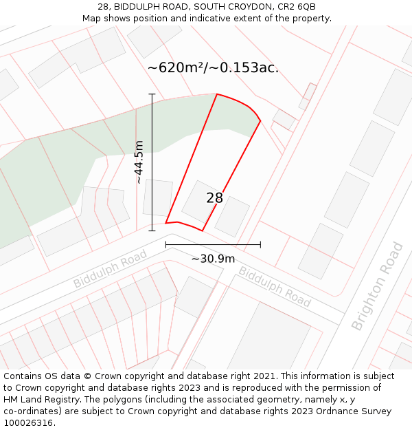 28, BIDDULPH ROAD, SOUTH CROYDON, CR2 6QB: Plot and title map