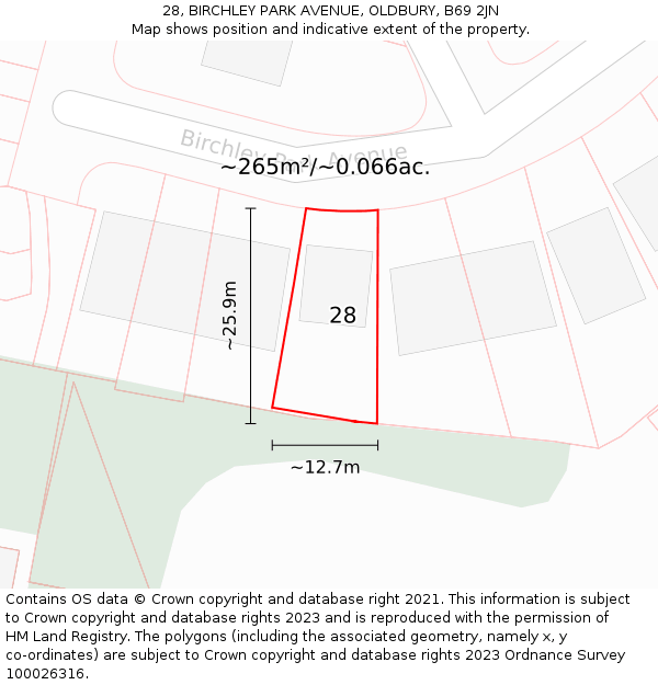 28, BIRCHLEY PARK AVENUE, OLDBURY, B69 2JN: Plot and title map