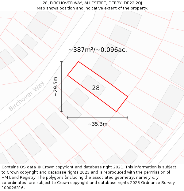 28, BIRCHOVER WAY, ALLESTREE, DERBY, DE22 2QJ: Plot and title map
