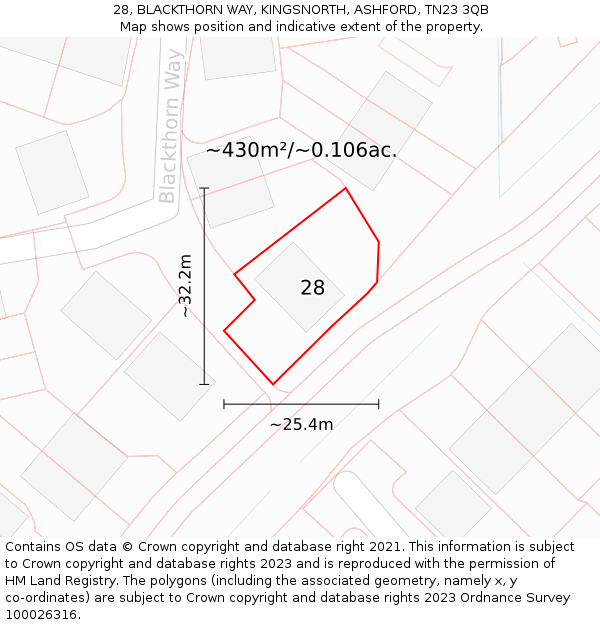 28, BLACKTHORN WAY, KINGSNORTH, ASHFORD, TN23 3QB: Plot and title map