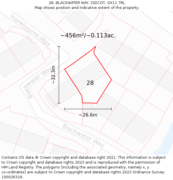 28, BLACKWATER WAY, DIDCOT, OX11 7RL: Plot and title map