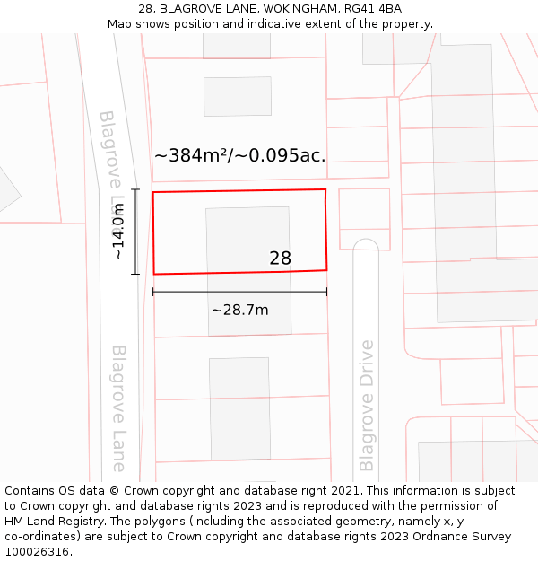 28, BLAGROVE LANE, WOKINGHAM, RG41 4BA: Plot and title map