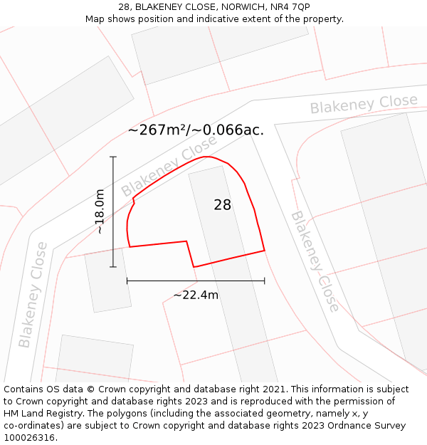 28, BLAKENEY CLOSE, NORWICH, NR4 7QP: Plot and title map