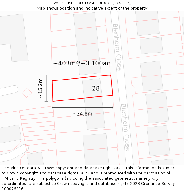 28, BLENHEIM CLOSE, DIDCOT, OX11 7JJ: Plot and title map