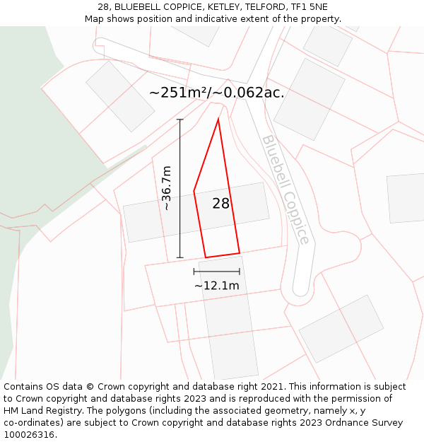 28, BLUEBELL COPPICE, KETLEY, TELFORD, TF1 5NE: Plot and title map