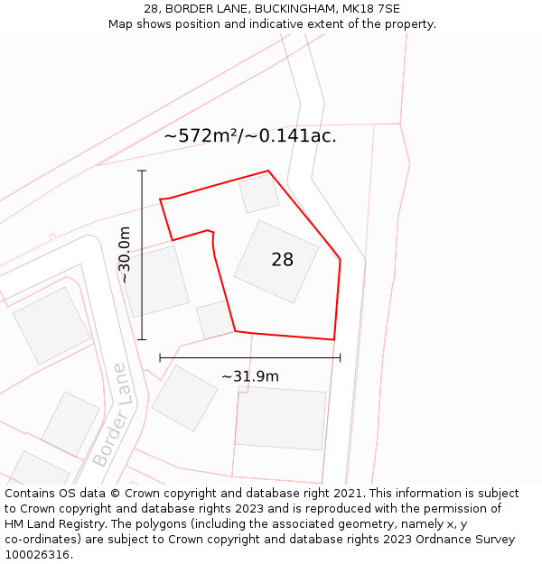 28, BORDER LANE, BUCKINGHAM, MK18 7SE: Plot and title map