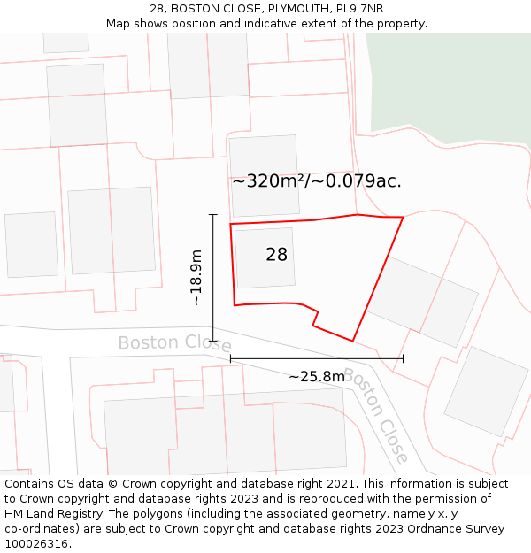 28, BOSTON CLOSE, PLYMOUTH, PL9 7NR: Plot and title map