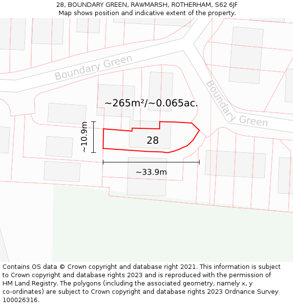 28, BOUNDARY GREEN, RAWMARSH, ROTHERHAM, S62 6JF: Plot and title map