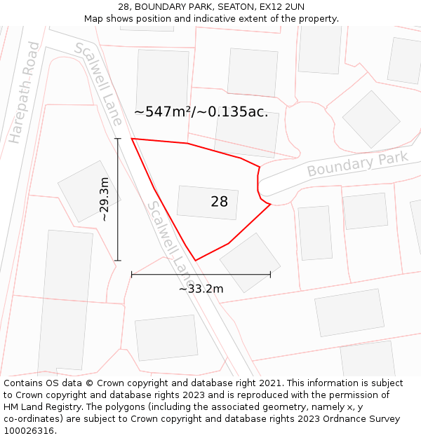 28, BOUNDARY PARK, SEATON, EX12 2UN: Plot and title map