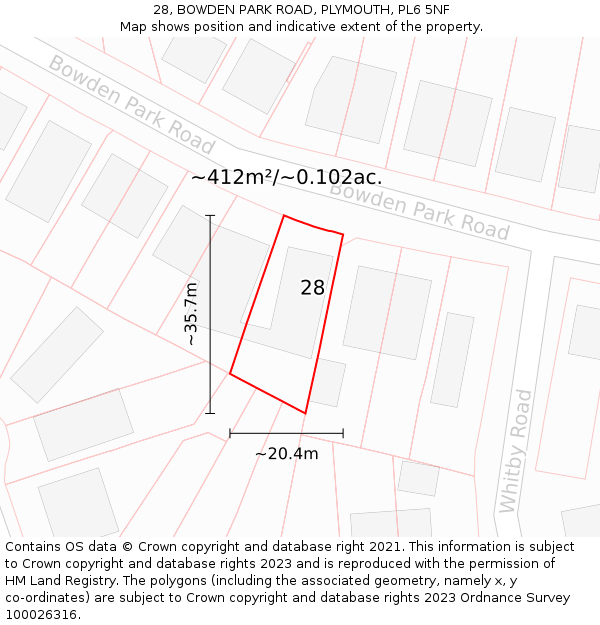 28, BOWDEN PARK ROAD, PLYMOUTH, PL6 5NF: Plot and title map