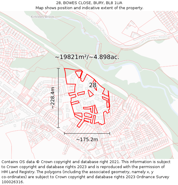 28, BOWES CLOSE, BURY, BL8 1UA: Plot and title map