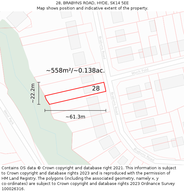 28, BRABYNS ROAD, HYDE, SK14 5EE: Plot and title map