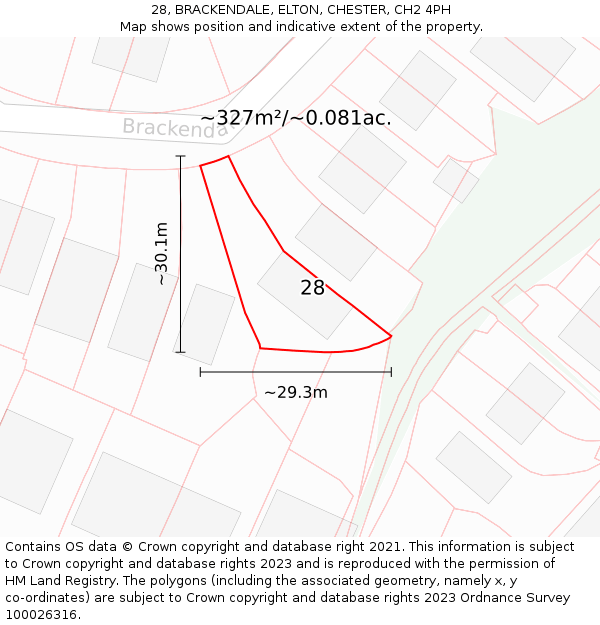 28, BRACKENDALE, ELTON, CHESTER, CH2 4PH: Plot and title map