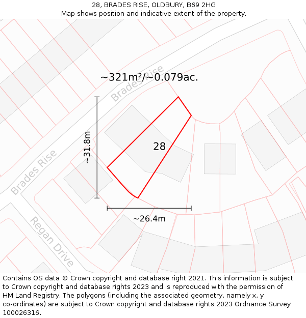 28, BRADES RISE, OLDBURY, B69 2HG: Plot and title map